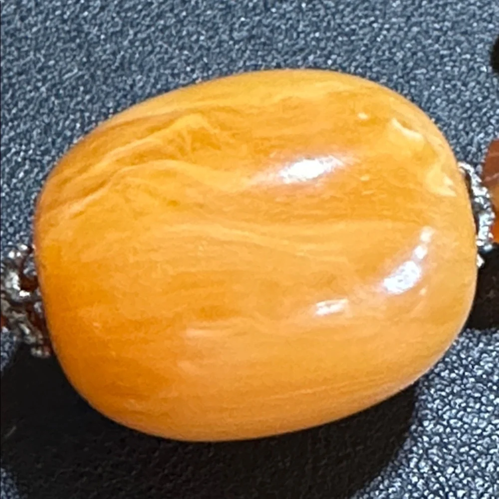 Cornelian Polished Stones With Bakelite Focal Point Large Bead Vintage Necklace